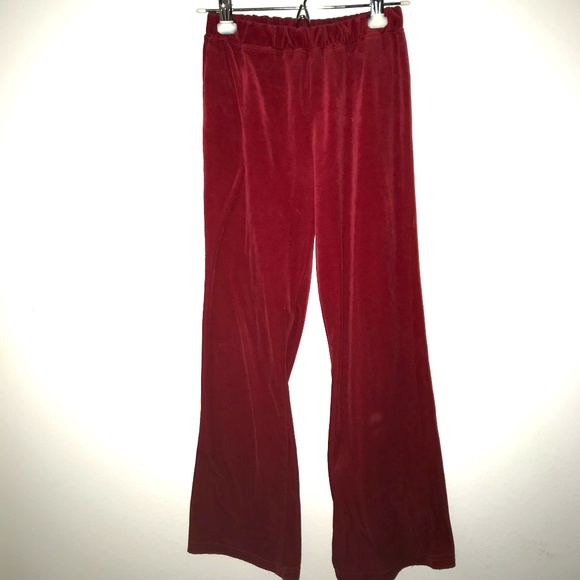 Red Velour Women's Sweatpants 2000s US Size XS-S Y2K Rhinestones Heart Sweats - Picture 1 of 8